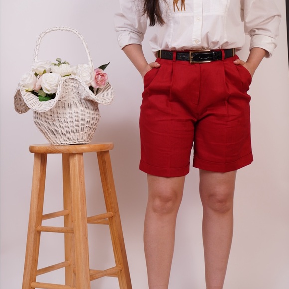 Linen blended red Bermudas short sizes 8, summer linen blended Bermuda - Picture 14 of 16